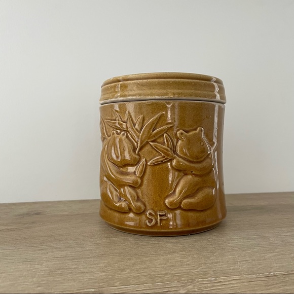 Vintage Glazed Ceramic Tea Canister Panda Bear & Bamboo Design Sheila Fournier - Picture 2 of 10